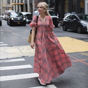 Ganni Charon Gingham Dress Big Apple Red Maxi